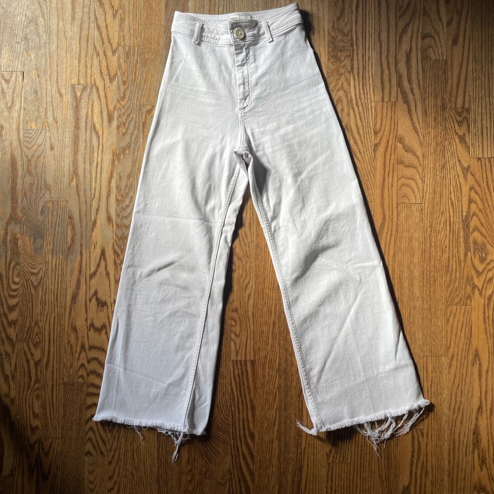 Zara High Waist Marine Straight Raw Hem Jeans